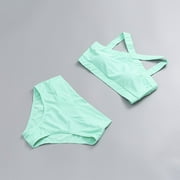 JingChang 2 Piece Girls Swimsuit Bikini Set Tankini Criss Cross Bathing Suit Teens High Waisted Beach Swimwear,Green,10Y
